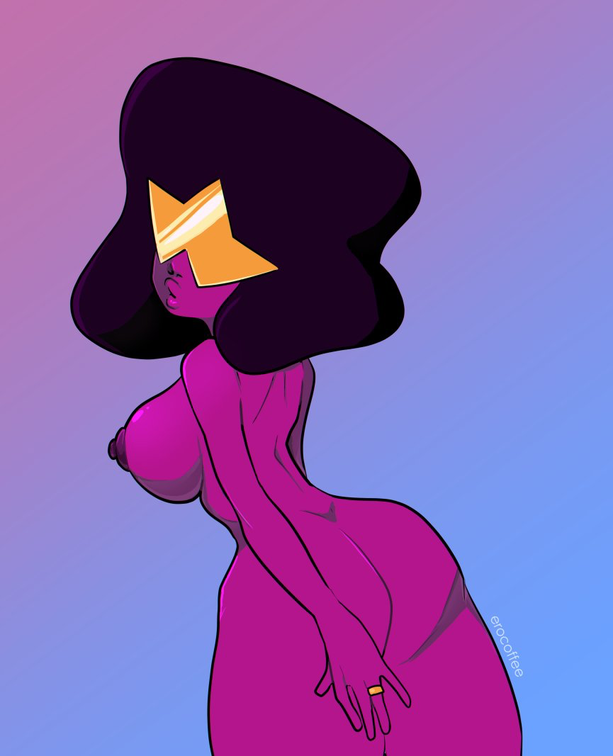 1girl 1girl 1girls areola ass big_breasts breasts cartoon_network erocoffee female_only garnet_(steven_universe) glasses looking_at_viewer looking_back naked_female nipples nude nude nude_female open_mouth ring sideboob solo_female steven_universe
